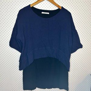 Derek Lam Tiered Tunic 4 Navy Blue Black Top Shirt Women's Wool Blend